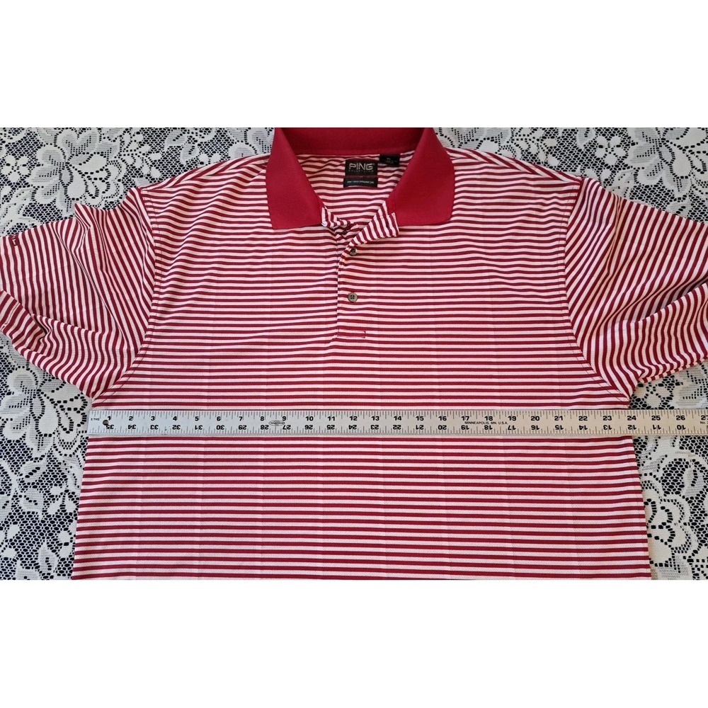 Ping Golf Polo XL Red Striped 3 Button Dry Fiber Dynamics Performance Stretch - Picture 4 of 9